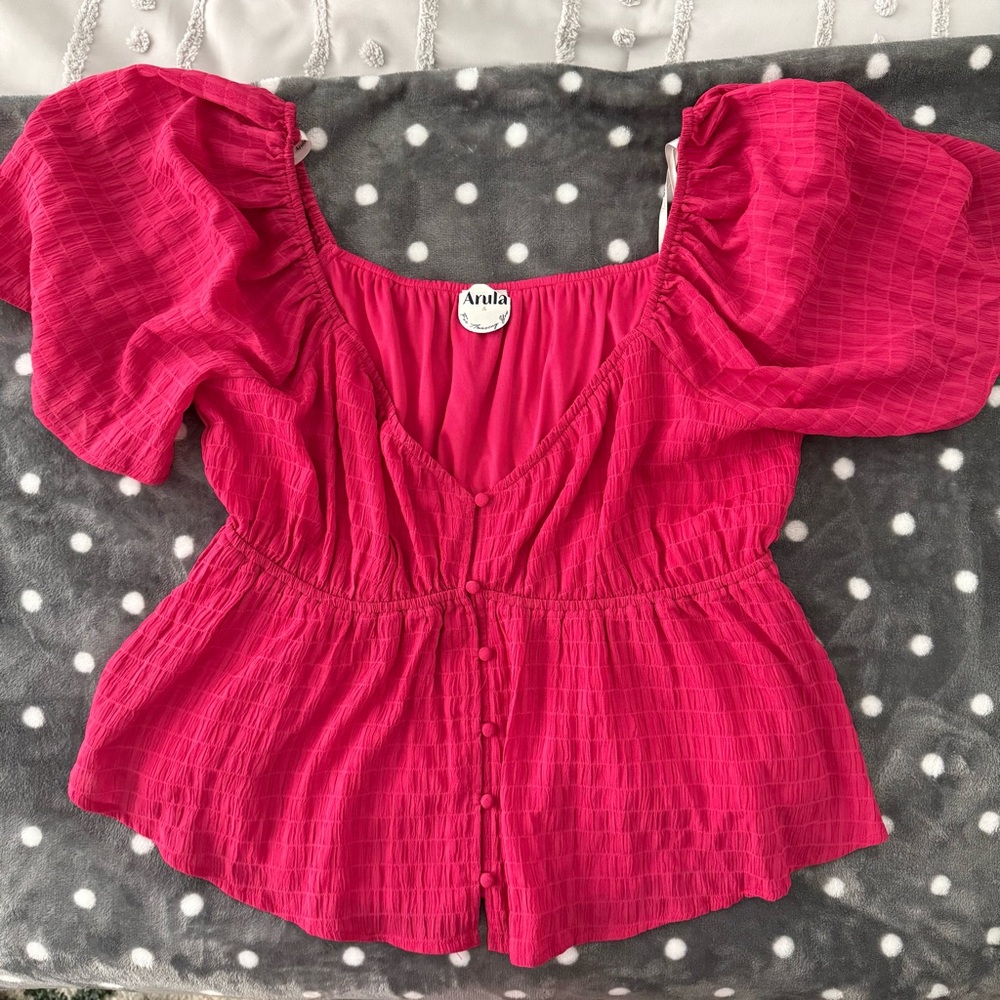 Arula Fuchsia Puff Sleeve Blouse